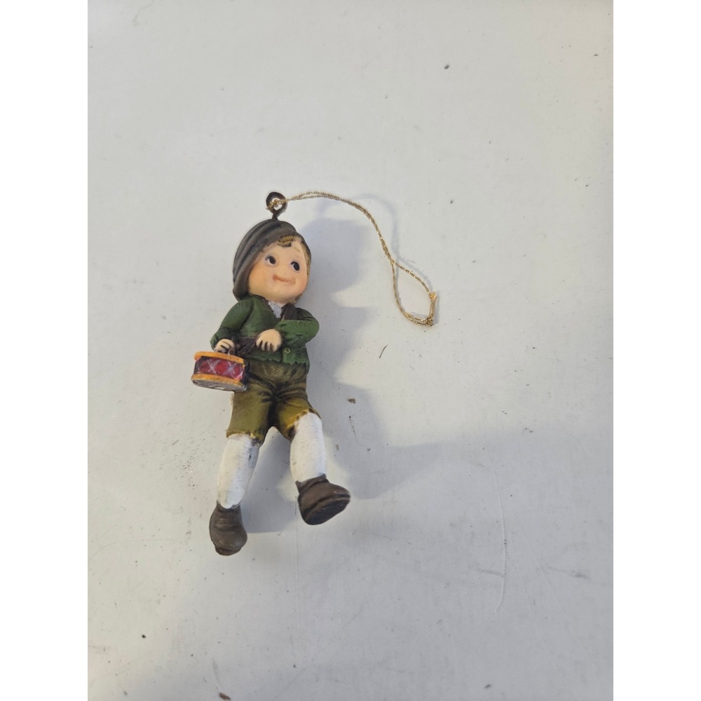 Vintage Boy Drummer Christmas Ornament Green Jacket Alpine Style Figurine